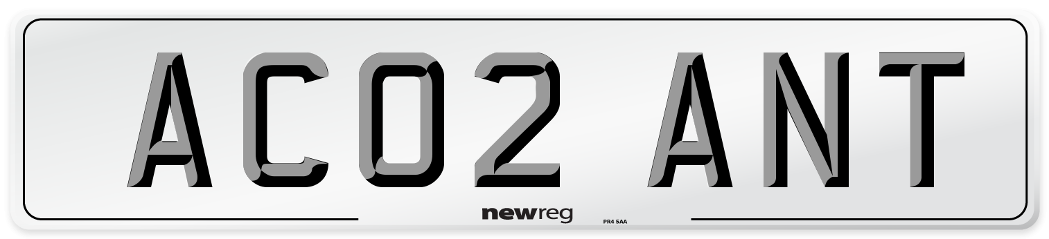 AC02 ANT Number Plate from New Reg